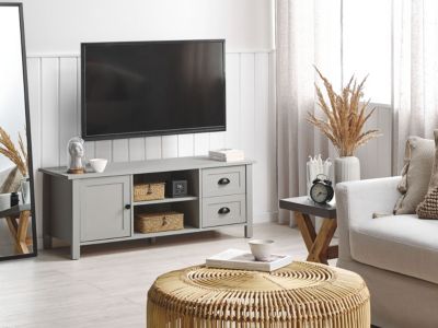 Meuble TV traditionnel en panneau de particules de bois gris HONOLULU