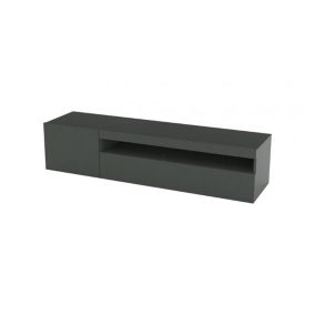 Meuble TV Turi, Buffet bas de salon, Base pour meuble TV, 100% Made in Italy, 150x40h37 cm, Anthracite Brillant, avec lumière LED