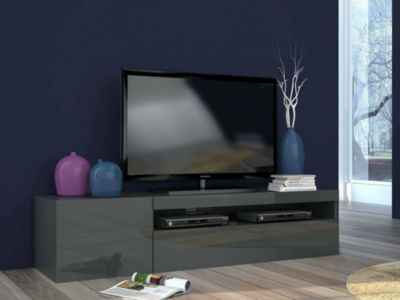 Meuble TV Turi, Buffet bas de salon, Base pour meuble TV, 100% Made in Italy, 150x40h37 cm, Anthracite Brillant