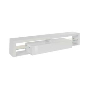 Meuble TV Uberto, Base de meuble TV, Buffet bas de salon avec 1 porte, 100% Made in Italy, 200x40h35 cm, Blanc brillant