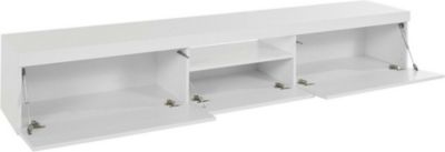 Meuble TV Ulrico, Buffet bas de salon avec 3 portes, Base meuble TV, 220x40h35 cm, Blanc brillant
