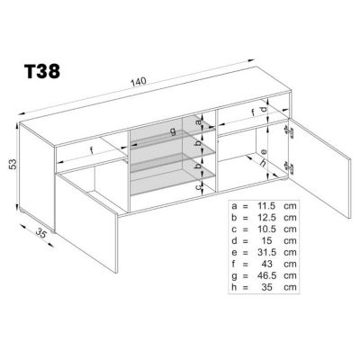 Meuble TV Urbino Komodee - LED bleues - Bois Naturel Mat et Blanc - Facades en Matt - 140 x 53 x 35 cm