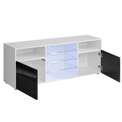 Meuble TV Urbino Komodee - LED bleues - Bois Naturel Mat et Noir - Facades en Matt - 140 x 53 x 35 cm