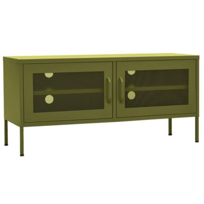 Meuble TV Vert olive 105x35x50 cm Acier - Prolenta Premium