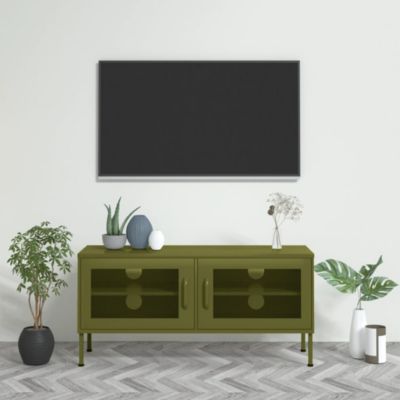 Meuble TV Vert olive 105x35x50 cm Acier - Prolenta Premium