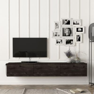 Meuble TV Vihti 180 x 31 x 29,5 cm effet chêne noir en.casa