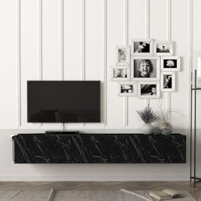 Meuble TV Vihti 180 x 31 x 29,5 cm effet marbre noir en.casa