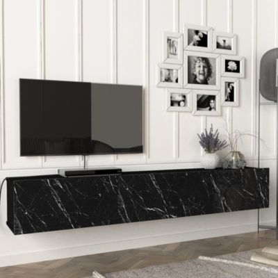 Meuble TV Vihti 180 x 31 x 29,5 cm effet marbre noir en.casa