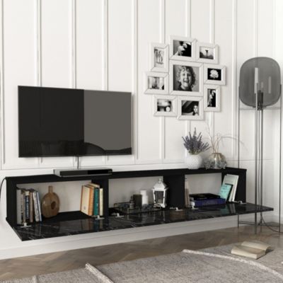Meuble TV Vihti 180 x 31 x 29,5 cm effet marbre noir en.casa