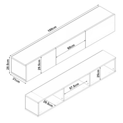 Meuble TV Vihti 180 x 31 x 29,5 cm effet marbre noir en.casa