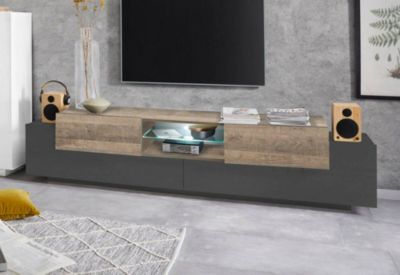 Meuble TV Vincenzo, Buffet bas de salon, Base pour meuble TV, 100% Made in Italy, 220x40h51 cm, Anthracite et Erable