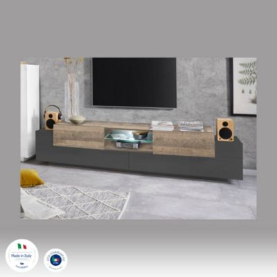 Meuble TV Vincenzo, Buffet bas de salon, Base pour meuble TV, 100% Made in Italy, 220x40h51 cm, Anthracite et Erable