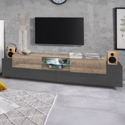 Meuble TV Vincenzo, Buffet bas de salon, Base pour meuble TV, 100% Made in Italy, 220x40h51 cm, Anthracite et Érable