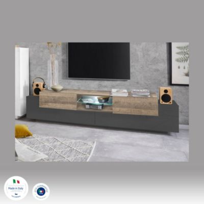 Meuble TV Vincenzo, Buffet bas de salon, Base pour meuble TV, 100% Made in Italy, 220x40h51 cm, Anthracite et Érable