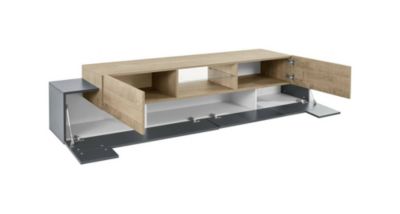 Meuble TV Vincenzo, Buffet bas de salon, Base pour meuble TV, 100% Made in Italy, 220x40h51 cm, Anthracite et Érable