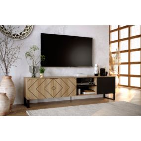 Meuble TV VITA 3 portes 1 tiroir 55x200x44 cm mélaminé chêne et noir TALESA