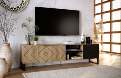 Meuble TV VITA 3 portes 55x200x44 cm chêne et noir TALESA