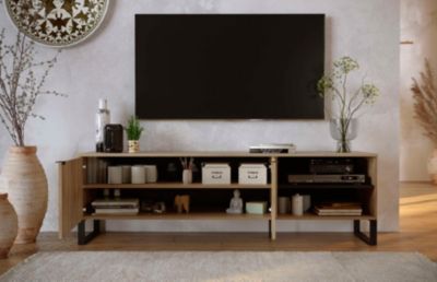 Meuble TV VITA 3 portes 55x200x44 cm chêne et noir TALESA