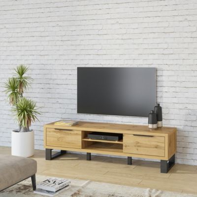 Meuble TV XL 180cm collection MILO. Coloris chene. Style design.
