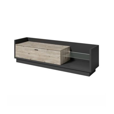 Meuble TV XL 220cm. Collection CORK. Coloris gris anthracite et pin