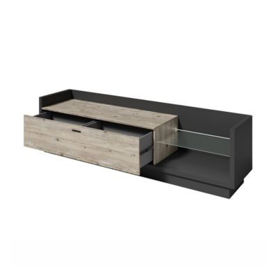 Meuble TV XL 220cm. Collection CORK. Coloris gris anthracite et pin