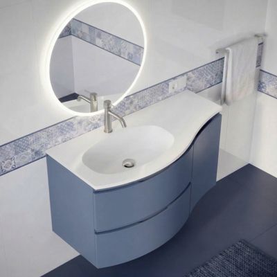 Meuble + vasque 105 cm ARMONIA extension plan à droite Bleu Mer salle ...