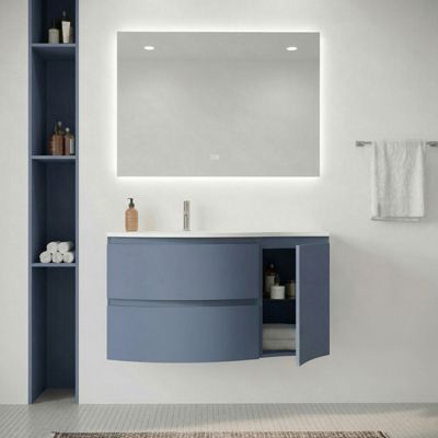 Meuble + vasque 105 cm ARMONIA extension plan à droite Bleu Mer salle ...