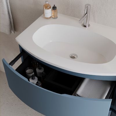 Meuble + vasque 105 cm ARMONIA extension plan à droite Bleu Mer salle ...
