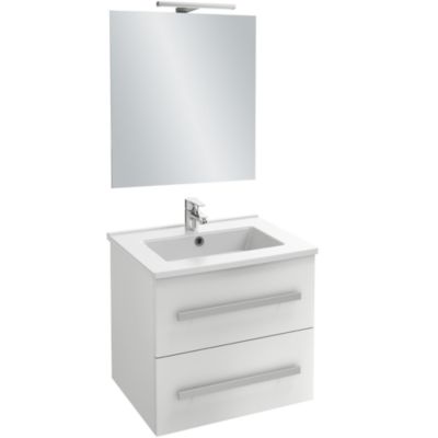 Meuble vasque 60 cm JACOB DELAFON Ola Up blanc brillant avec miroir et spot