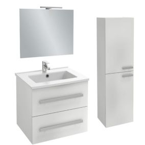 Meuble vasque 60 cm JACOB DELAFON Ola Up blanc brillant + colonne + miroir et spots