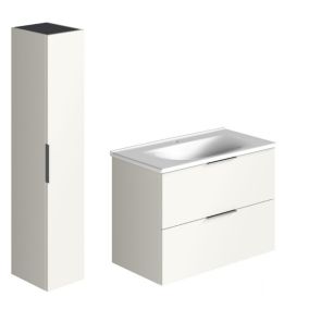 Meuble vasque 90 cm BURGBAD Olena blanc brillant + colonne de salle de bain