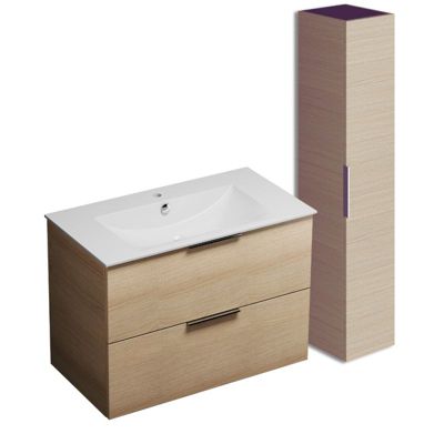 Meuble vasque 90 cm BURGBAD Olena chêne clair + colonne de salle de bain