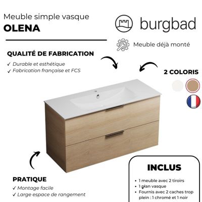 Meuble vasque 90 cm BURGBAD Olena chêne clair + colonne de salle de bain