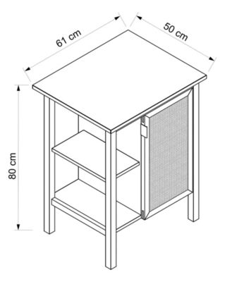 Meuble vasque à poser 1 porte avec plan de toilette l.61 x H.80 x P.50 cm, placage chêne et cannage, Thiam