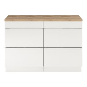 Meuble vasque à poser blanc brillant l.120 cm Imandra + plan de toilette chêne massif Hartland, GoodHome