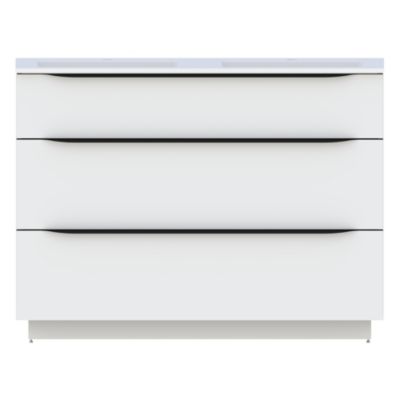 Meuble vasque à poser blanc brillant l.120 cm + plan double vasque blanc en résine, Pamili