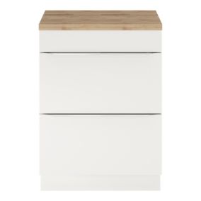 Meuble vasque à poser blanc brillant l.60 cm Imandra + plan de toilette chêne massif Hartland, GoodHome