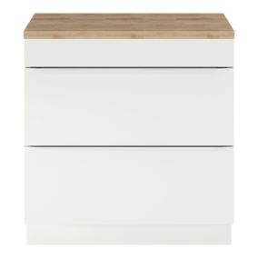 Meuble vasque à poser blanc brillant l.80 cm Imandra + plan de toilette chêne massif Hartland, GoodHome