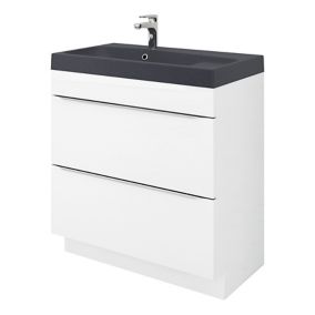 Meuble vasque à poser blanc brillant l.80 x H.82 x P.45 cm Imandra + plan vasque noir résine Mila, GoodHome