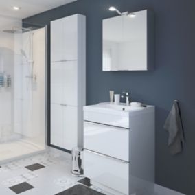 Meuble vasque à poser blanc l.60 cm Imandra + plan vasque blanc céramique Lana, GoodHome