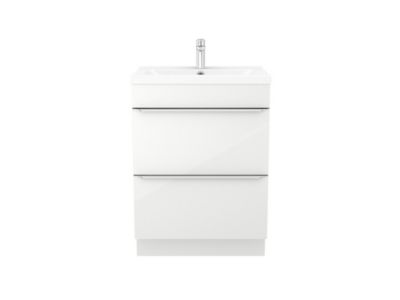 Meuble vasque à poser blanc l.60 cm Imandra + plan vasque blanc céramique Nira, GoodHome