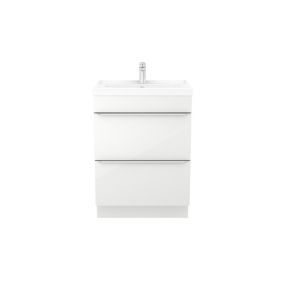 Meuble vasque à poser blanc l.60 cm Imandra + plan vasque blanc résine Mila, GoodHome