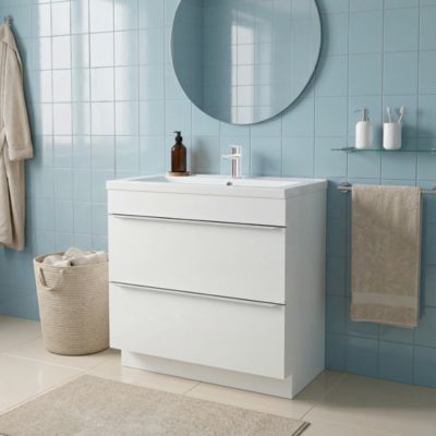 Meuble vasque à poser blanc l.80 cm Imandra + plan vasque blanc céramique Nira, GoodHome