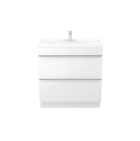 Meuble vasque à poser blanc l.80 cm Imandra + plan vasque blanc résine Mila, GoodHome
