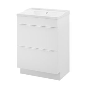 Meuble vasque à poser blanc mat l.60 cm Imandra + plan vasque blanc céramique Lana, GoodHome