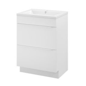 Meuble vasque à poser blanc mat l.60 cm Imandra + plan vasque blanc céramique Nira, GoodHome