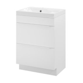 Meuble vasque à poser blanc mat l.60 cm Imandra + plan vasque blanc résine Mila, GoodHome