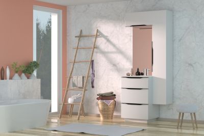 Meuble vasque à poser blanc mat l.60 cm + plan vasque blanc en résine, Pamili