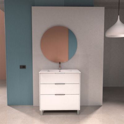 Meuble vasque à poser blanc mat l.80 cm + plan simple vasque porcelaine, Futurbath Louna