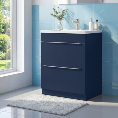 Meuble vasque à poser bleu nuit mat l.60 cm Imandra + plan vasque blanc céramique Nira, GoodHome